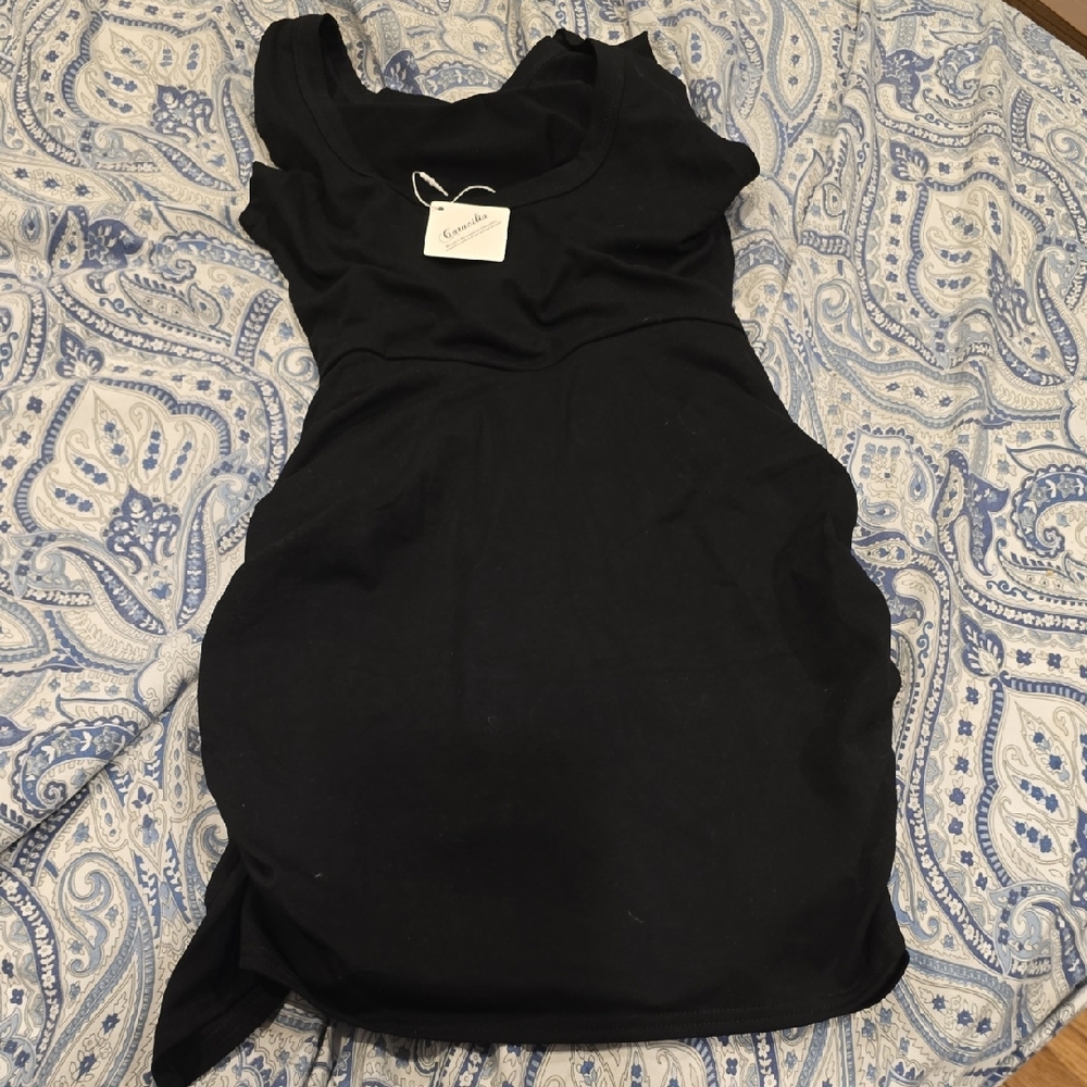 ❤️10/$40 New Amazon Black Bodycon Mini Dress Scoop Neck Cap Sleeve Tie Belt